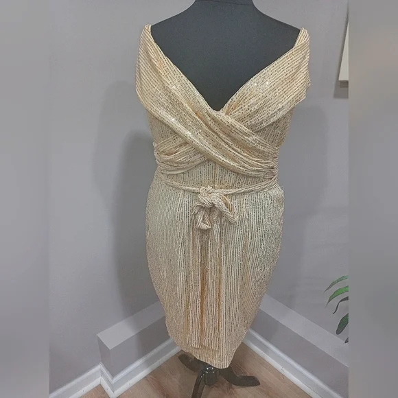 slim fit dress slacks Off Shoulder Gold Sequin Party Bodycon Dress – HER SHOP main image 1